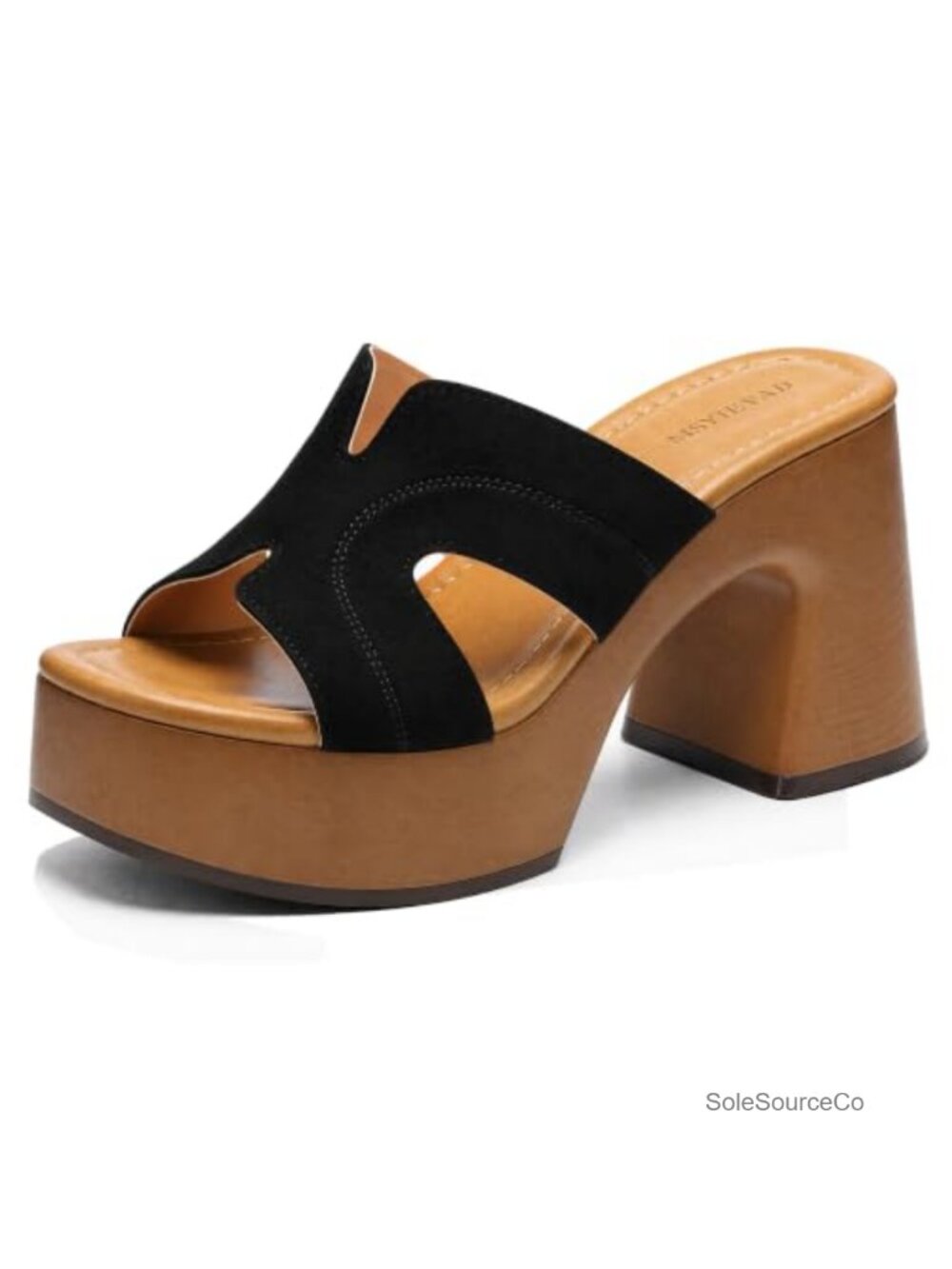 Chunky Platform Sandals Square Open Toe Block Wood Heels Slip On Mules